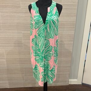 Lilly Pulitzer Pink and Green Leaf Print Sleeveless Dress